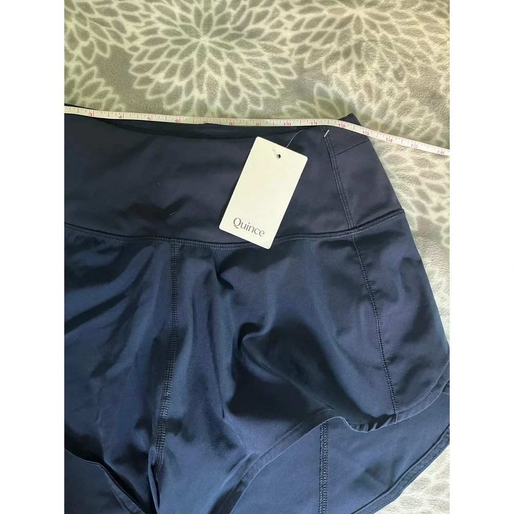 Quince Running Shorts XS Navy Blue High Rise‎ Built-in Liner Zipper Pocket NWT